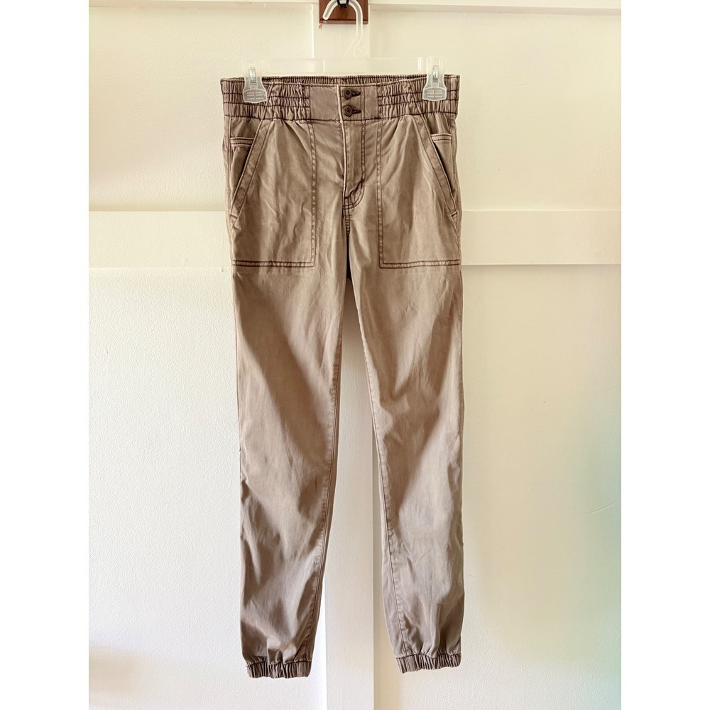 American Eagle Women Mushroom Brown Stretch Joggers Size 4 Smocked Waist